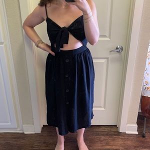 Zip up black cut-out front black dress